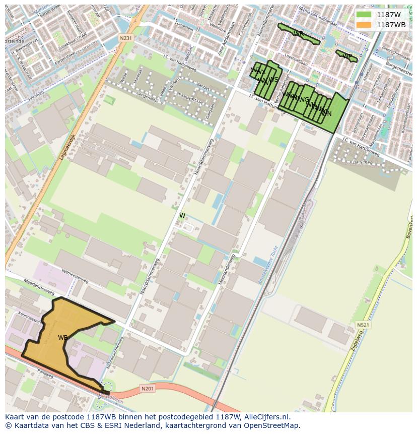 Afbeelding van het postcodegebied 1187 WB op de kaart.