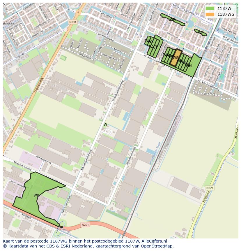 Afbeelding van het postcodegebied 1187 WG op de kaart.
