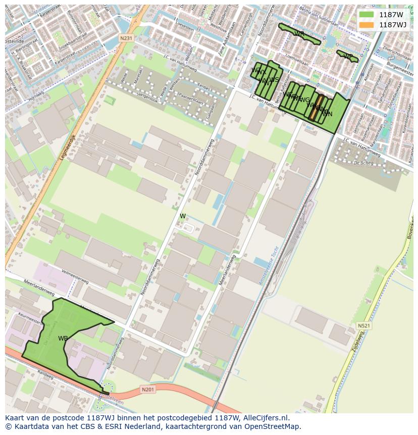 Afbeelding van het postcodegebied 1187 WJ op de kaart.