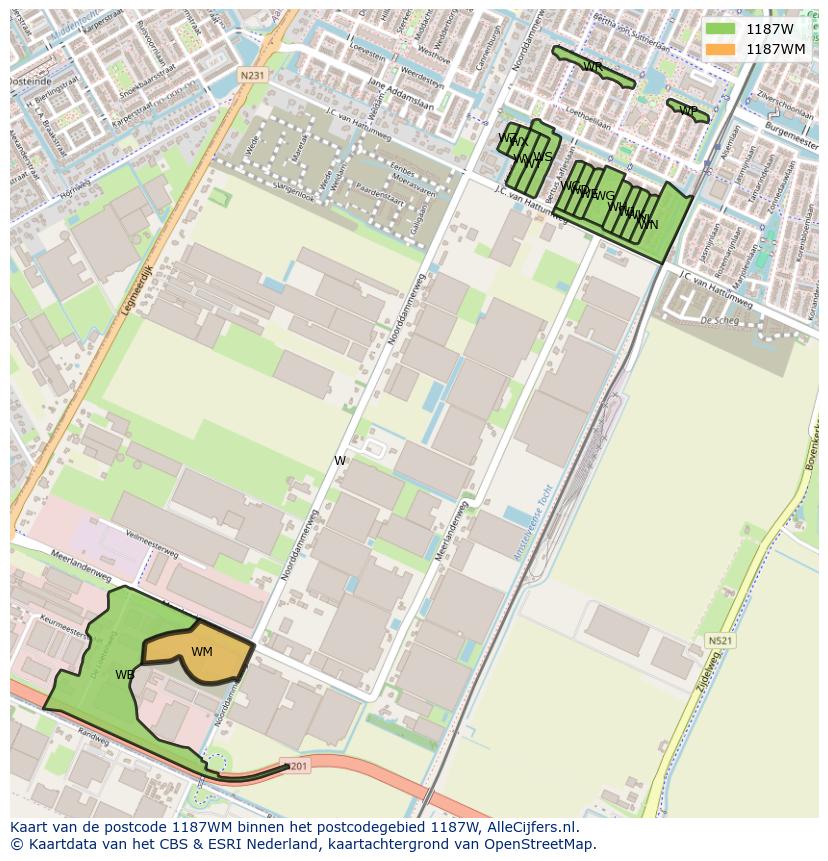 Afbeelding van het postcodegebied 1187 WM op de kaart.