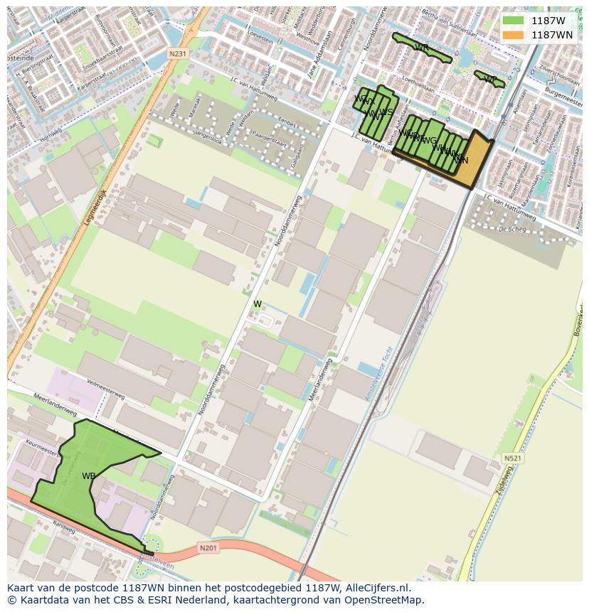 Afbeelding van het postcodegebied 1187 WN op de kaart.