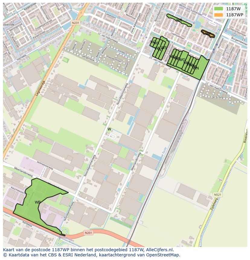 Afbeelding van het postcodegebied 1187 WP op de kaart.