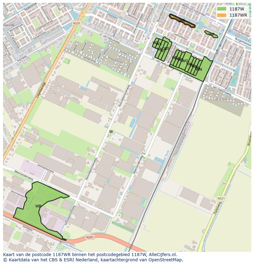 Afbeelding van het postcodegebied 1187 WR op de kaart.