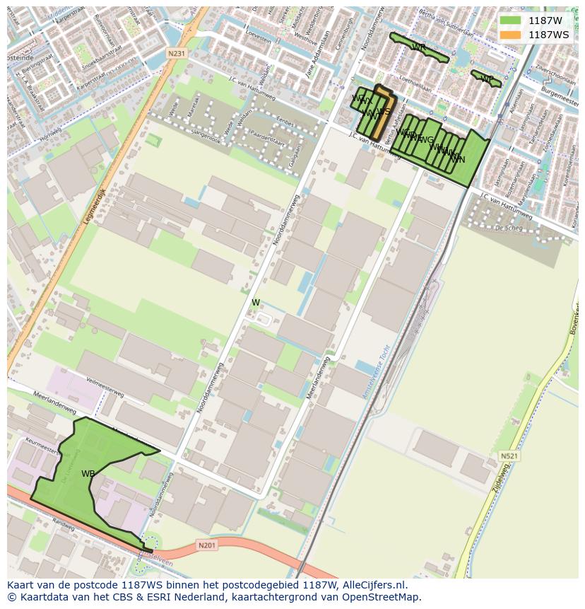 Afbeelding van het postcodegebied 1187 WS op de kaart.