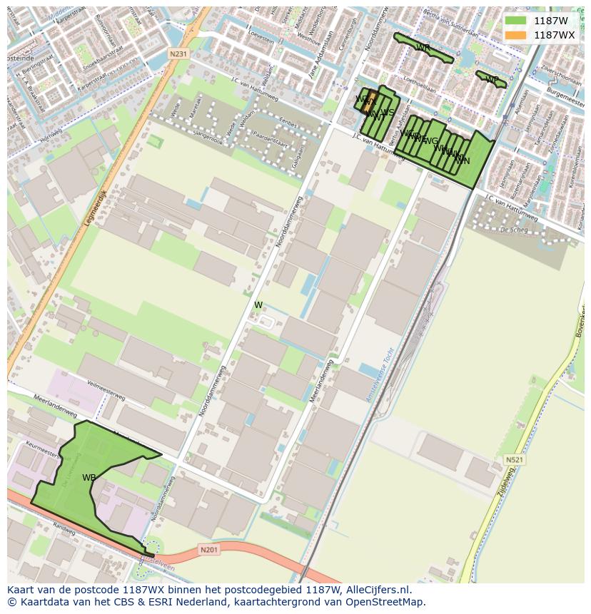 Afbeelding van het postcodegebied 1187 WX op de kaart.