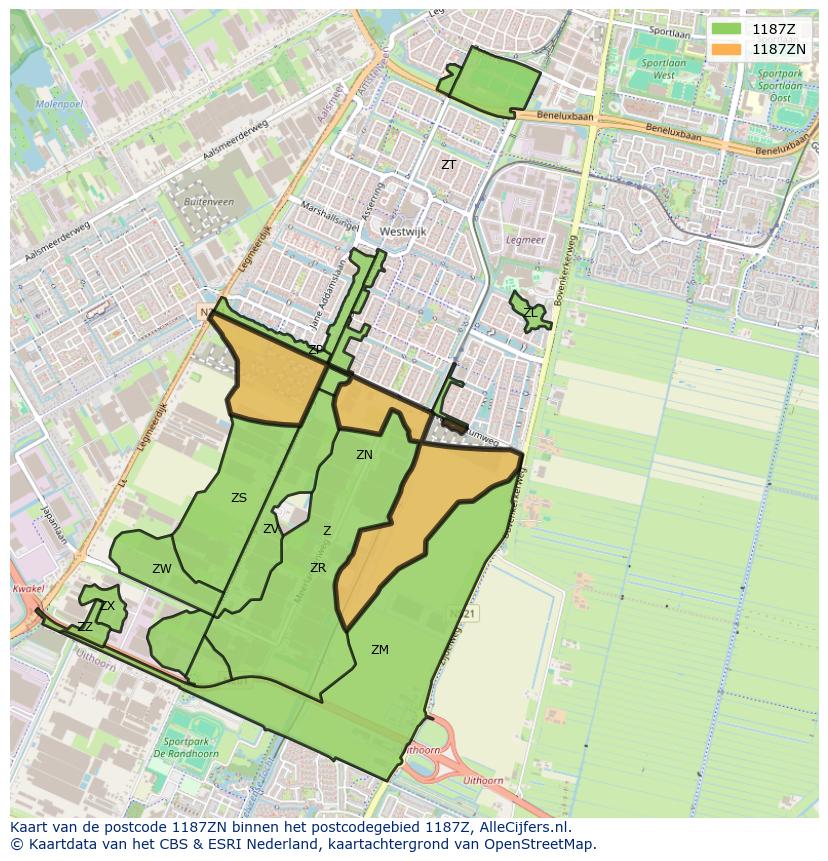 Afbeelding van het postcodegebied 1187 ZN op de kaart.
