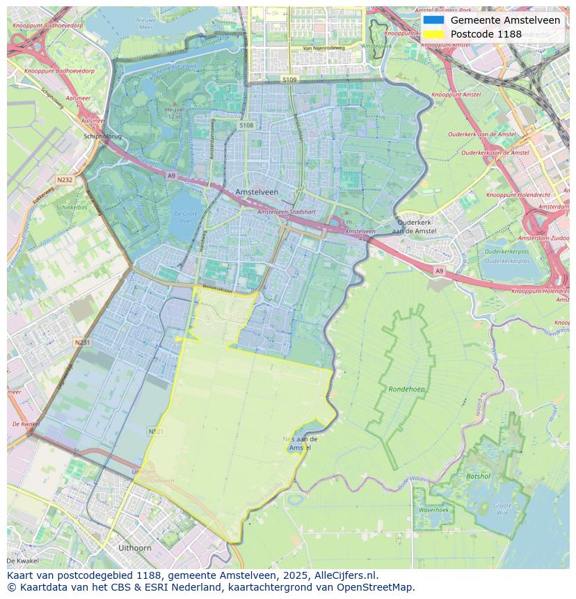 Afbeelding van het postcodegebied 1188 op de kaart.