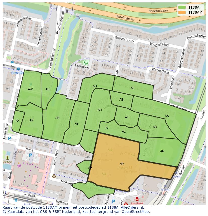 Afbeelding van het postcodegebied 1188 AM op de kaart.