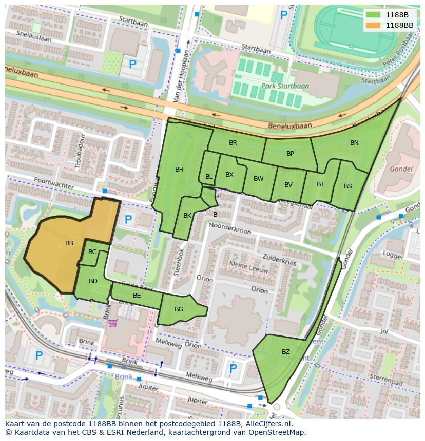 Afbeelding van het postcodegebied 1188 BB op de kaart.