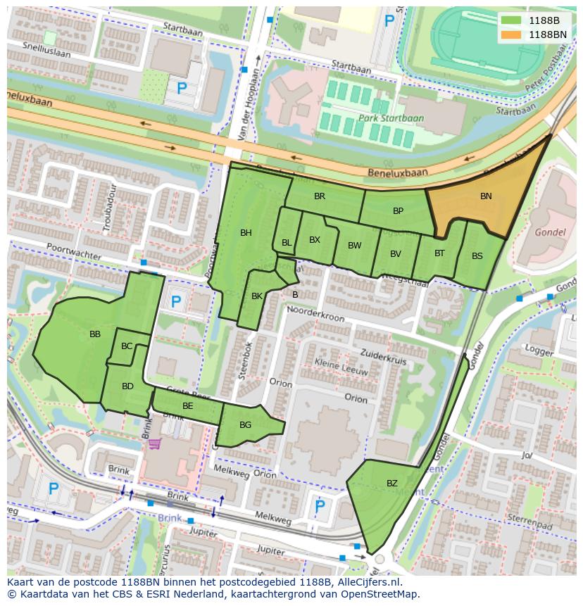 Afbeelding van het postcodegebied 1188 BN op de kaart.