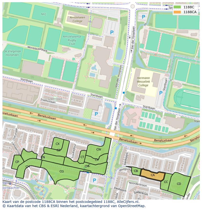Afbeelding van het postcodegebied 1188 CA op de kaart.
