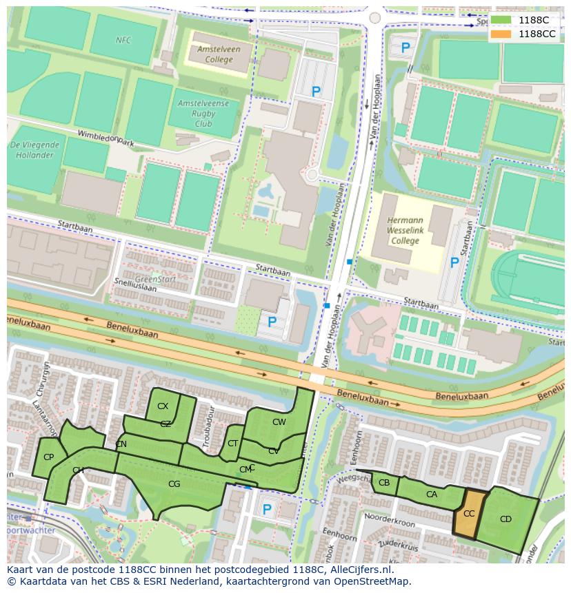Afbeelding van het postcodegebied 1188 CC op de kaart.