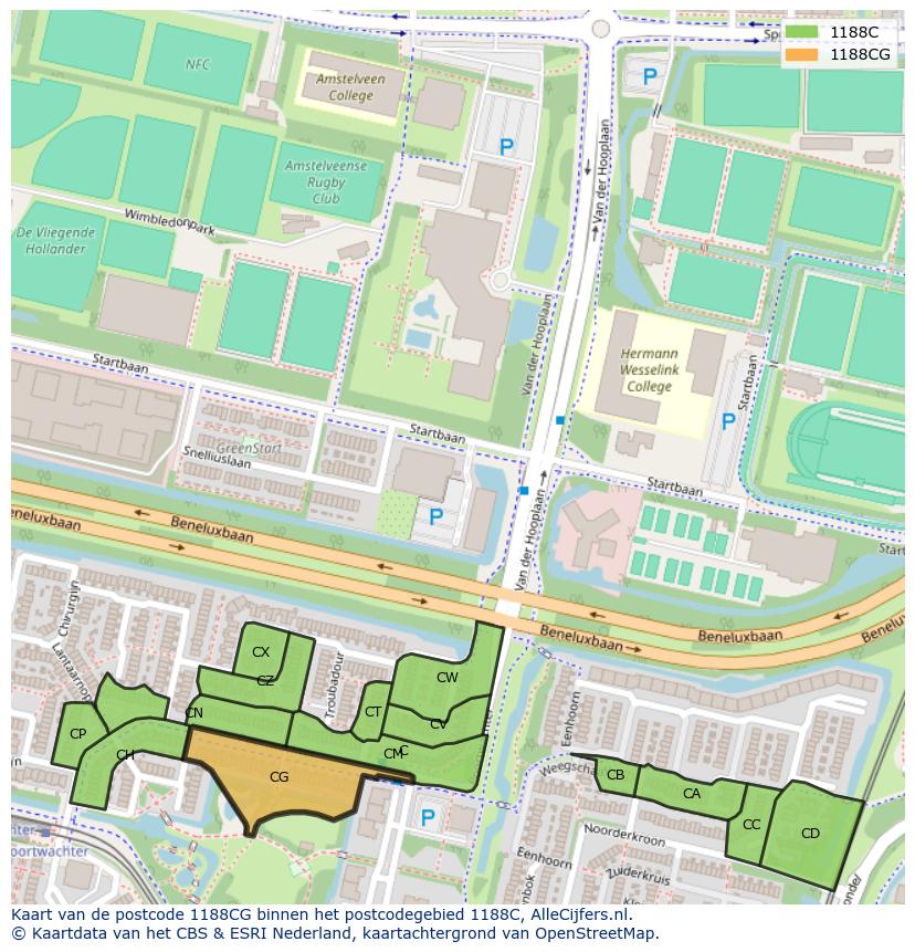 Afbeelding van het postcodegebied 1188 CG op de kaart.