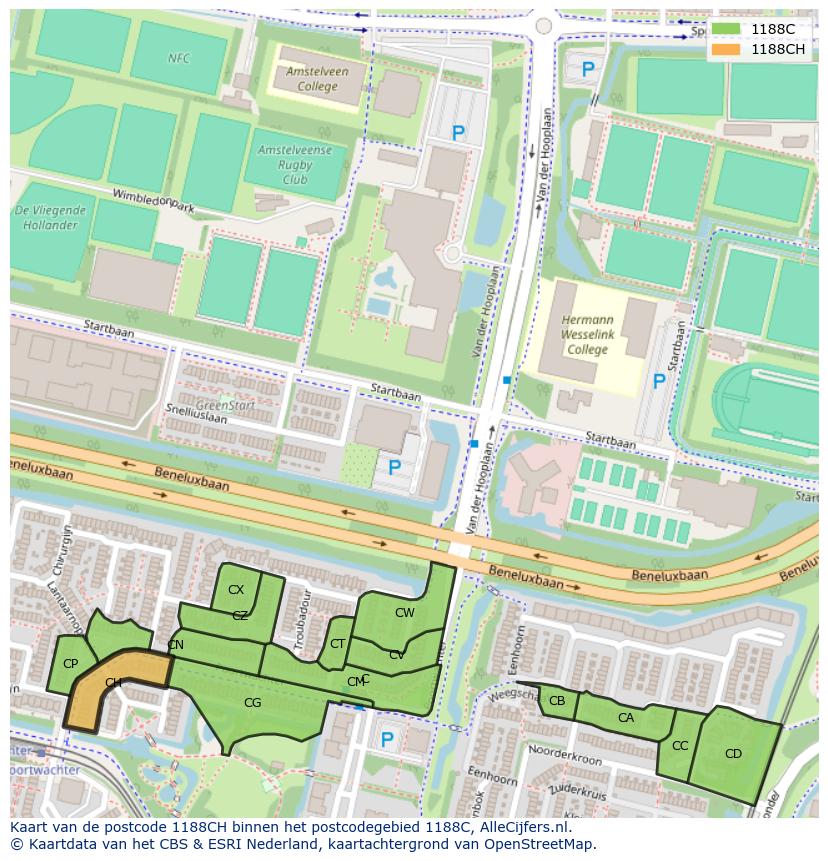 Afbeelding van het postcodegebied 1188 CH op de kaart.