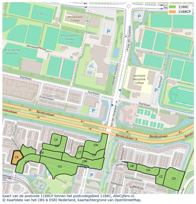 Afbeelding van het postcodegebied 1188 CP op de kaart.