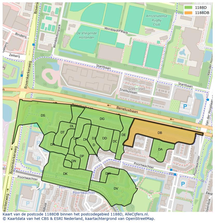 Afbeelding van het postcodegebied 1188 DB op de kaart.