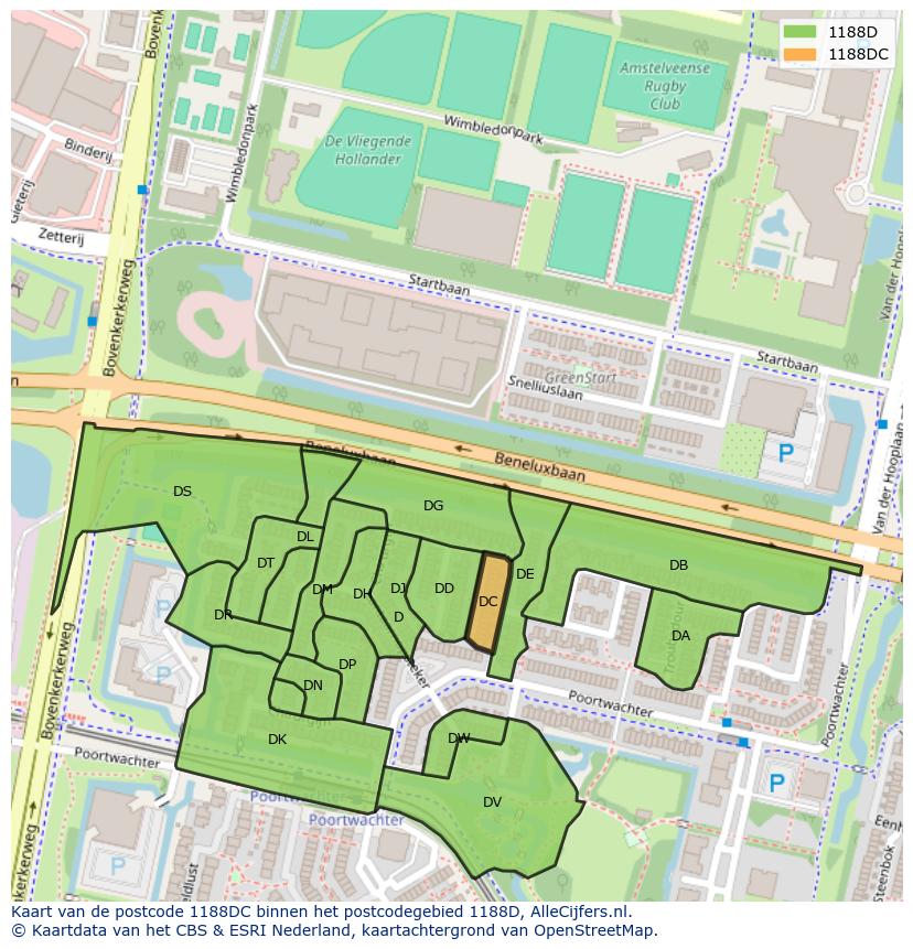 Afbeelding van het postcodegebied 1188 DC op de kaart.