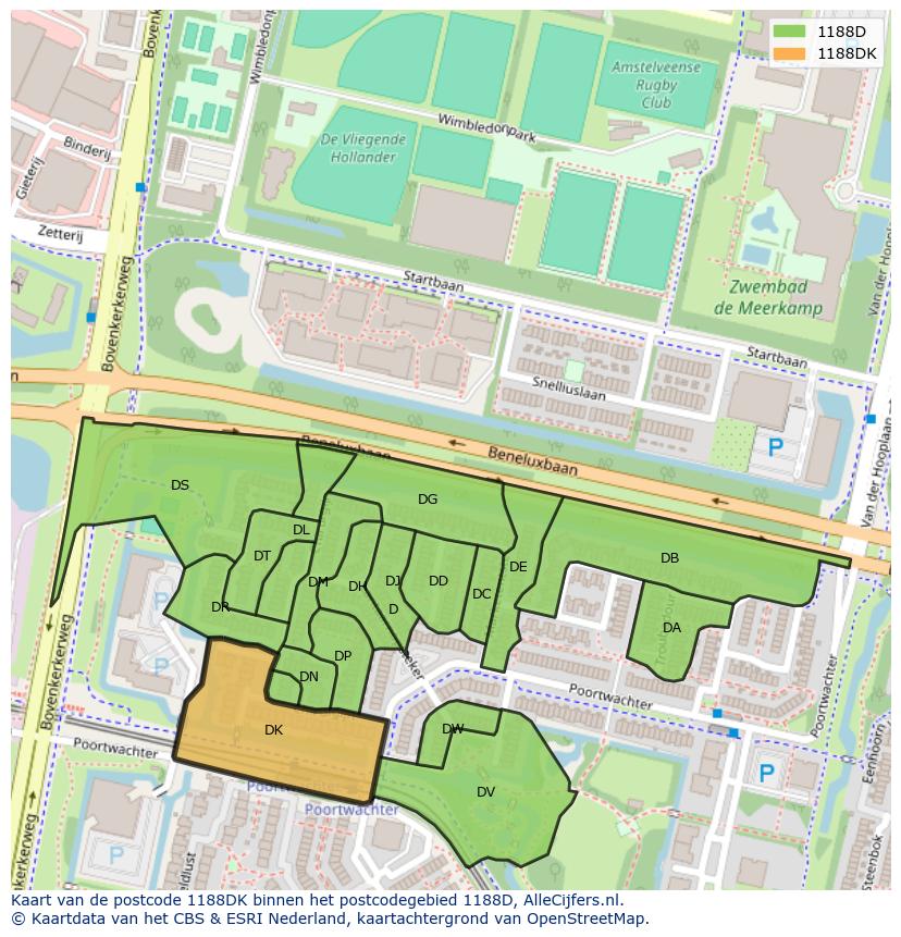 Afbeelding van het postcodegebied 1188 DK op de kaart.