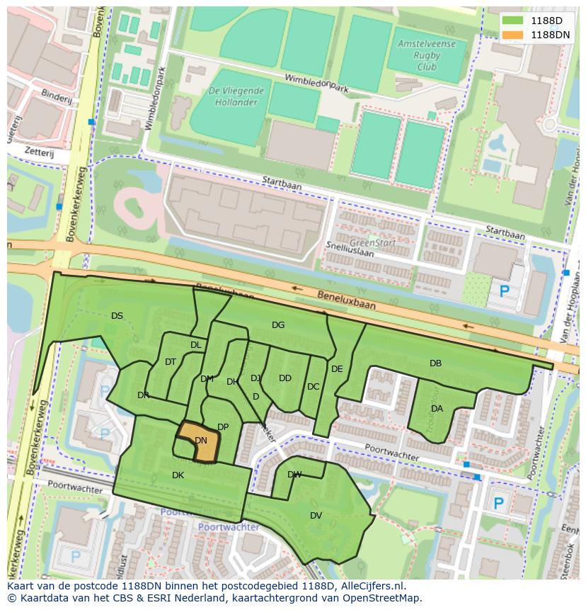 Afbeelding van het postcodegebied 1188 DN op de kaart.