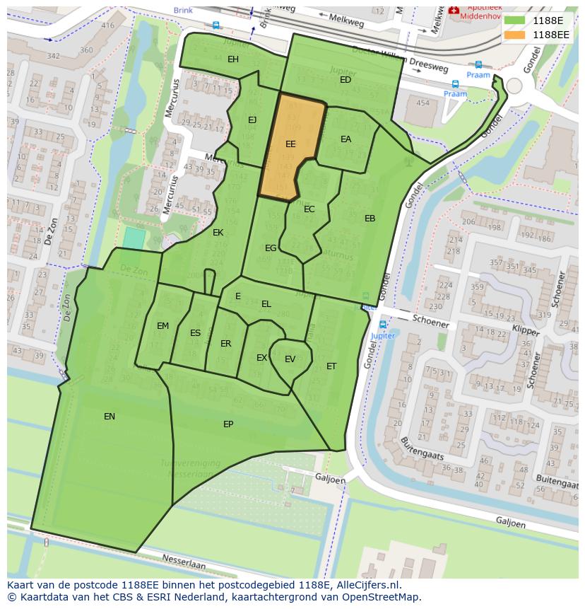 Afbeelding van het postcodegebied 1188 EE op de kaart.
