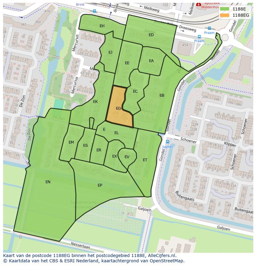 Afbeelding van het postcodegebied 1188 EG op de kaart.