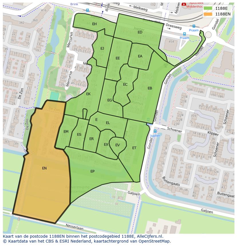 Afbeelding van het postcodegebied 1188 EN op de kaart.