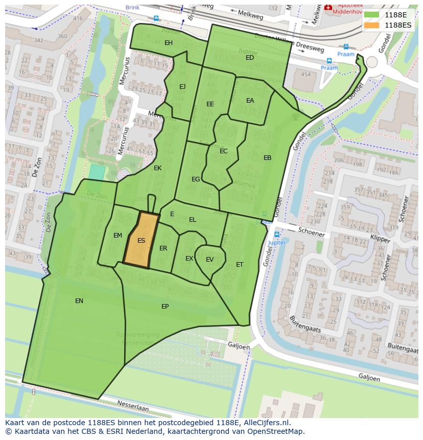 Afbeelding van het postcodegebied 1188 ES op de kaart.