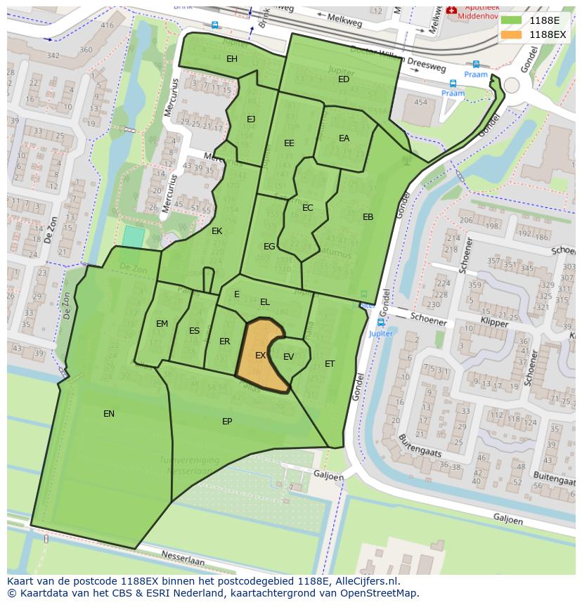 Afbeelding van het postcodegebied 1188 EX op de kaart.