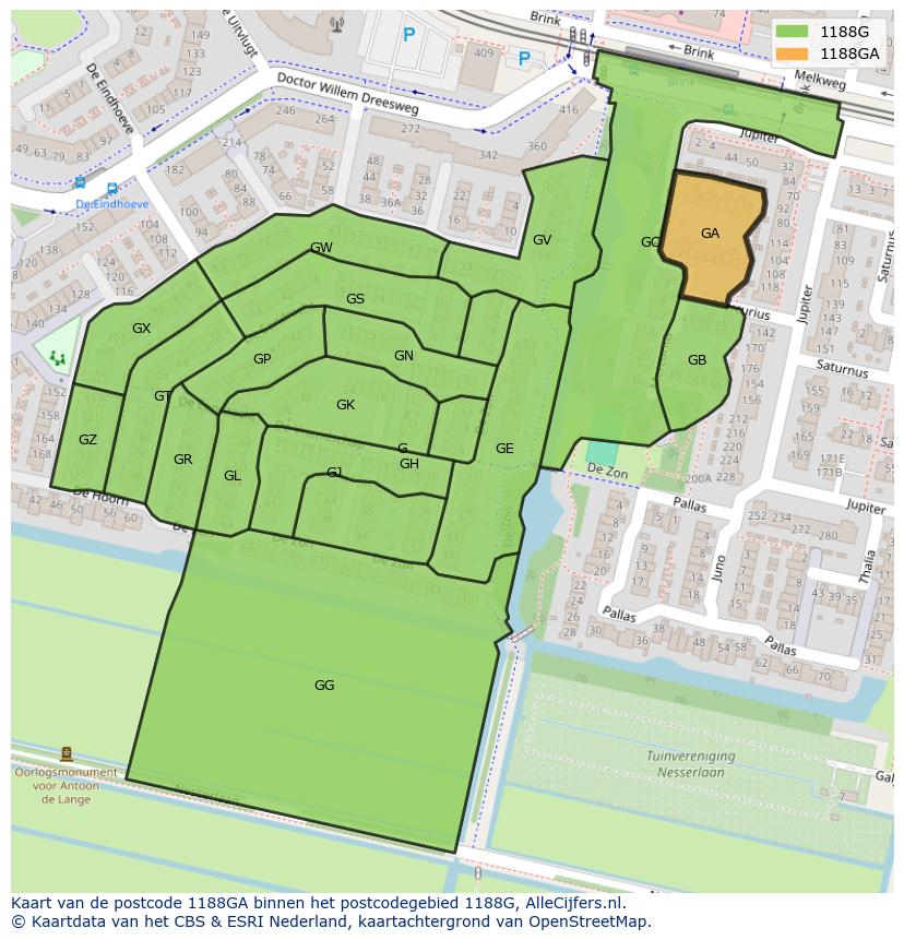 Afbeelding van het postcodegebied 1188 GA op de kaart.