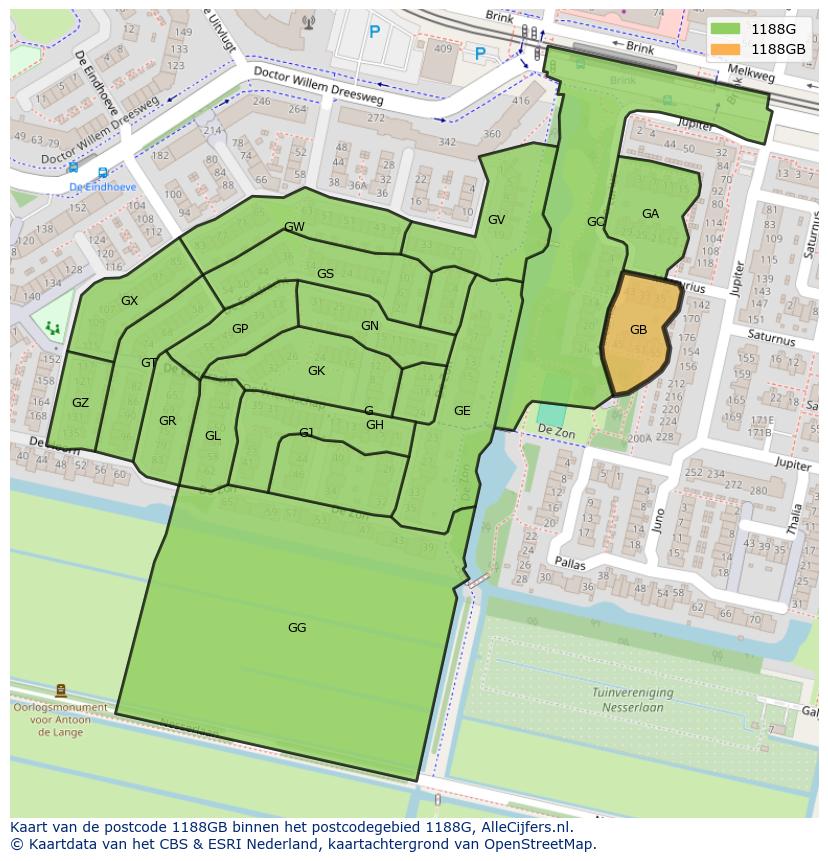 Afbeelding van het postcodegebied 1188 GB op de kaart.