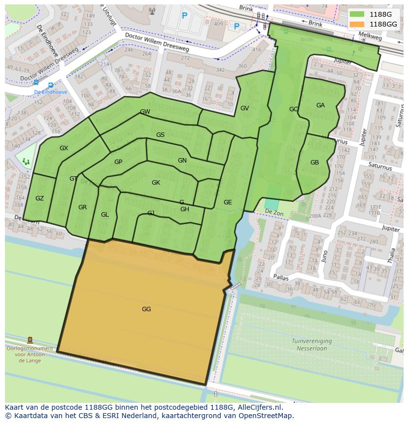 Afbeelding van het postcodegebied 1188 GG op de kaart.