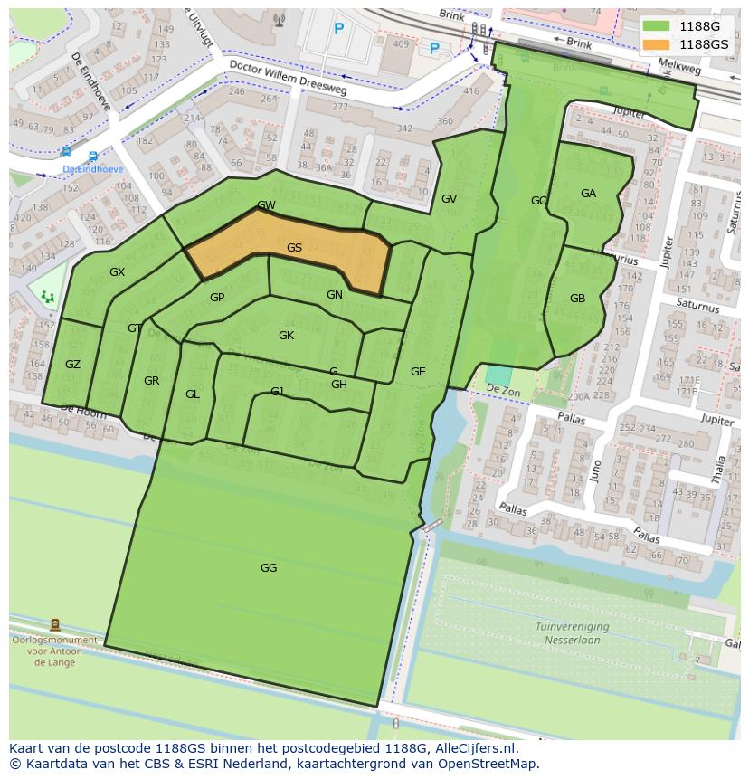 Afbeelding van het postcodegebied 1188 GS op de kaart.