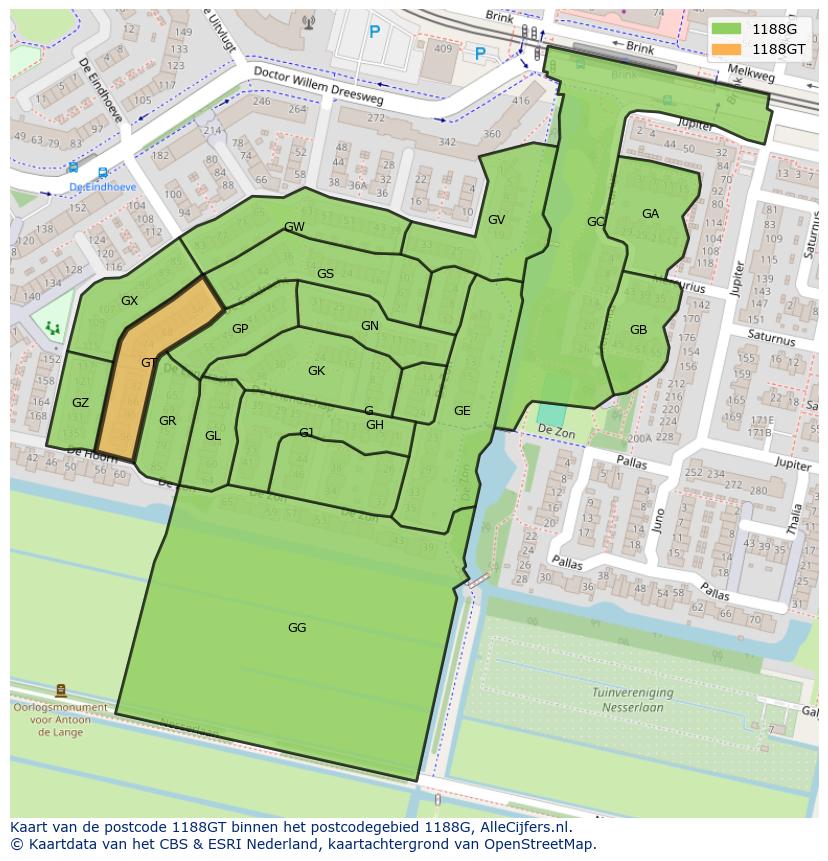 Afbeelding van het postcodegebied 1188 GT op de kaart.