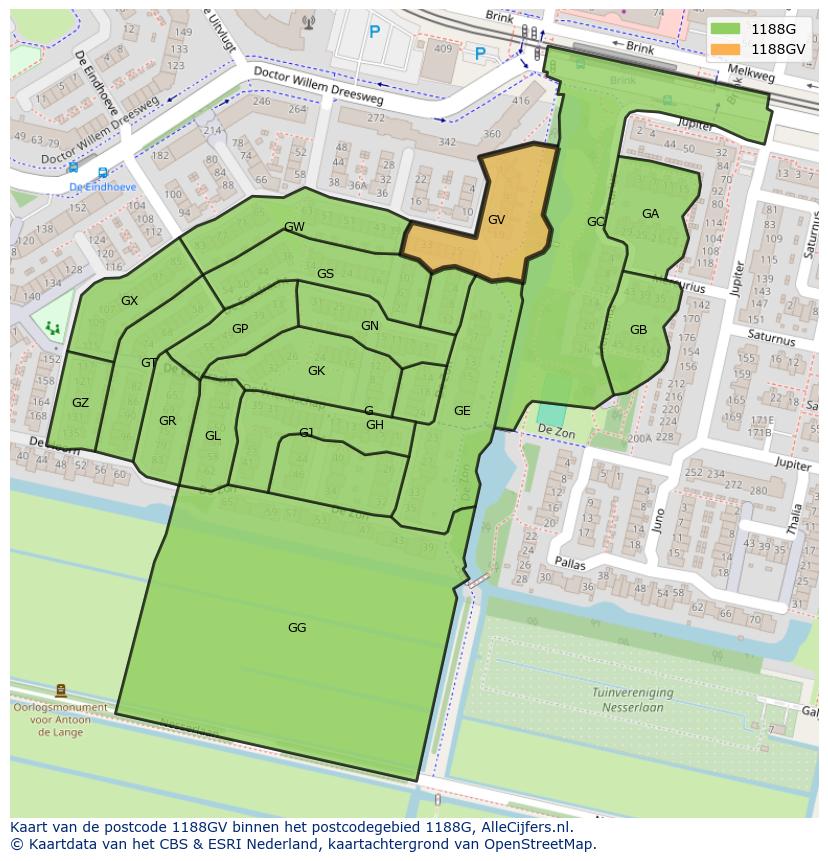Afbeelding van het postcodegebied 1188 GV op de kaart.