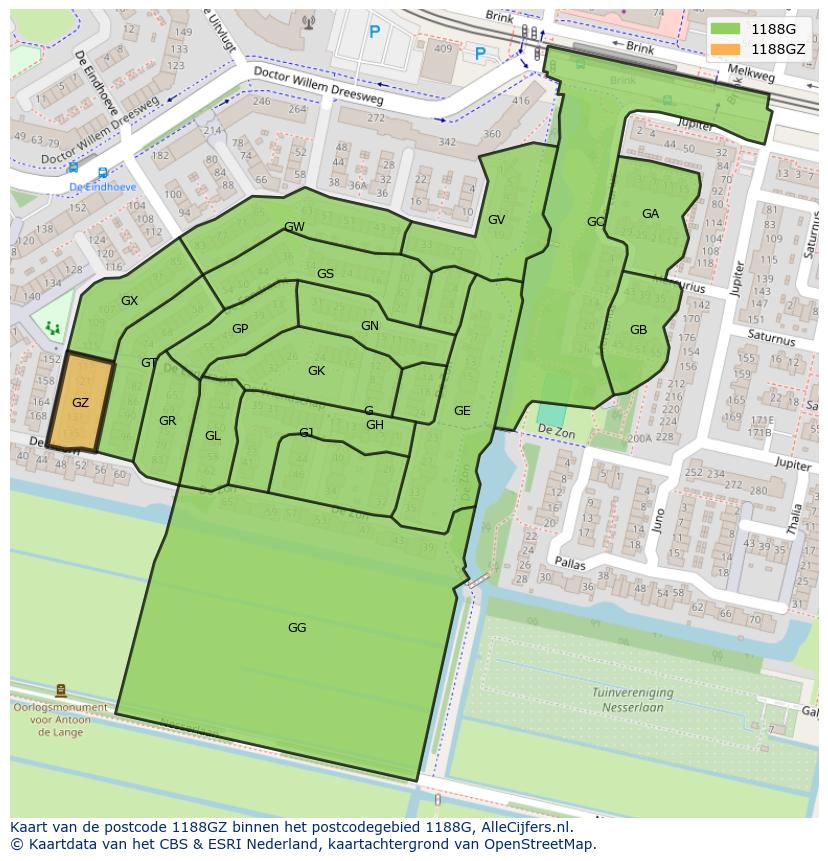 Afbeelding van het postcodegebied 1188 GZ op de kaart.