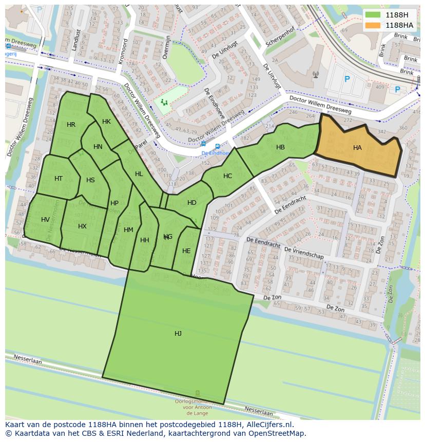 Afbeelding van het postcodegebied 1188 HA op de kaart.