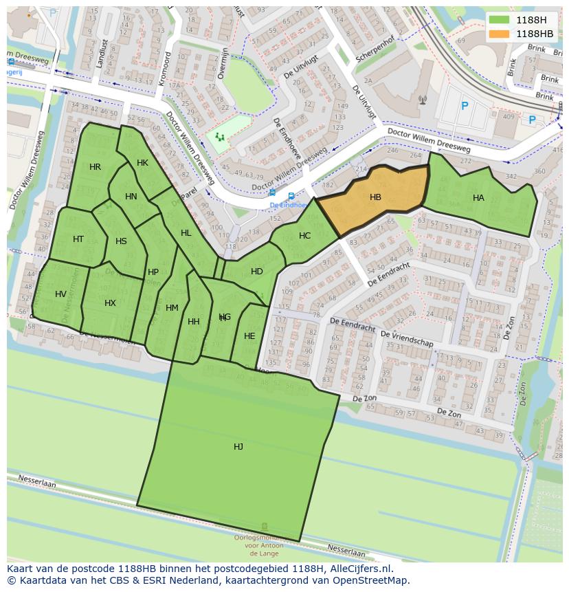 Afbeelding van het postcodegebied 1188 HB op de kaart.