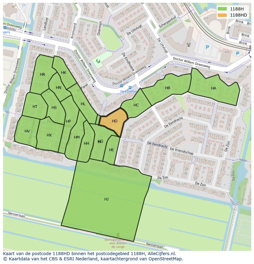 Afbeelding van het postcodegebied 1188 HD op de kaart.