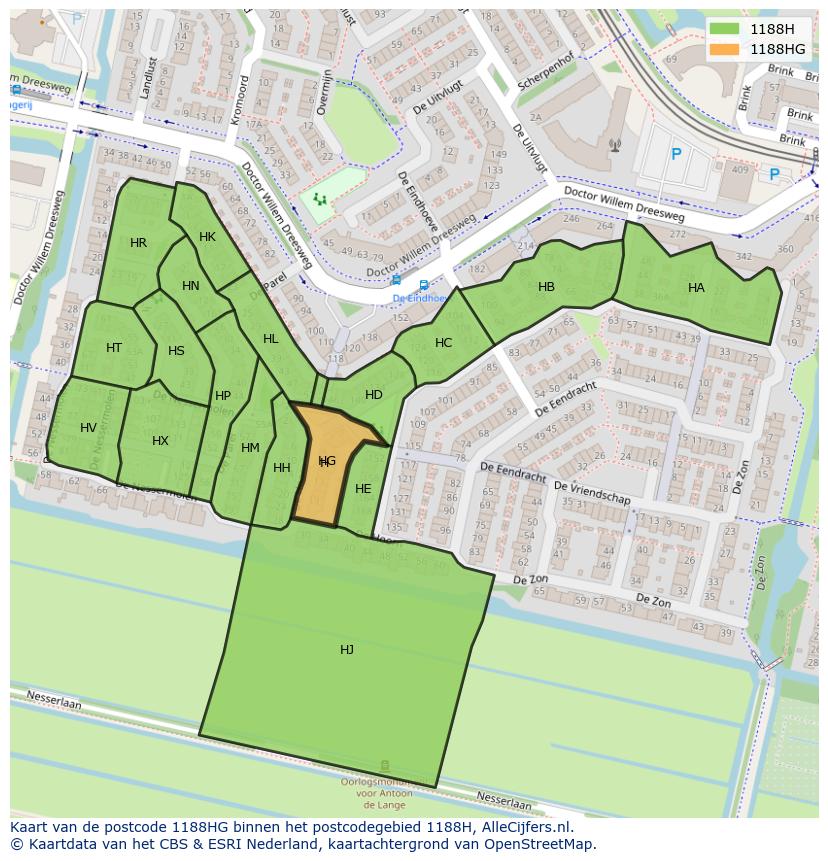 Afbeelding van het postcodegebied 1188 HG op de kaart.