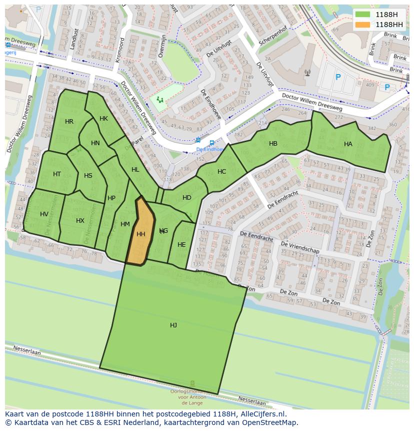 Afbeelding van het postcodegebied 1188 HH op de kaart.