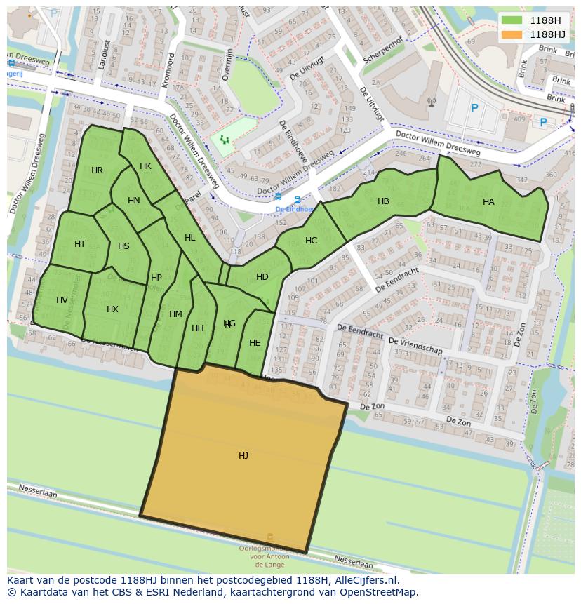 Afbeelding van het postcodegebied 1188 HJ op de kaart.