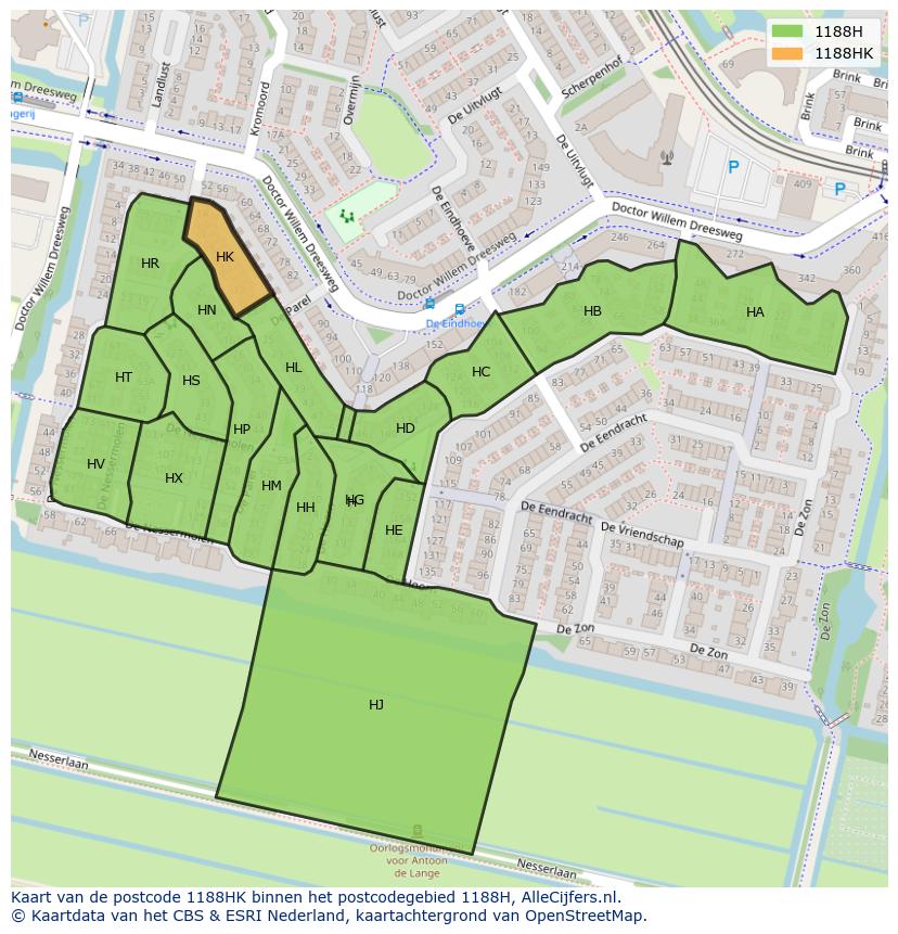 Afbeelding van het postcodegebied 1188 HK op de kaart.
