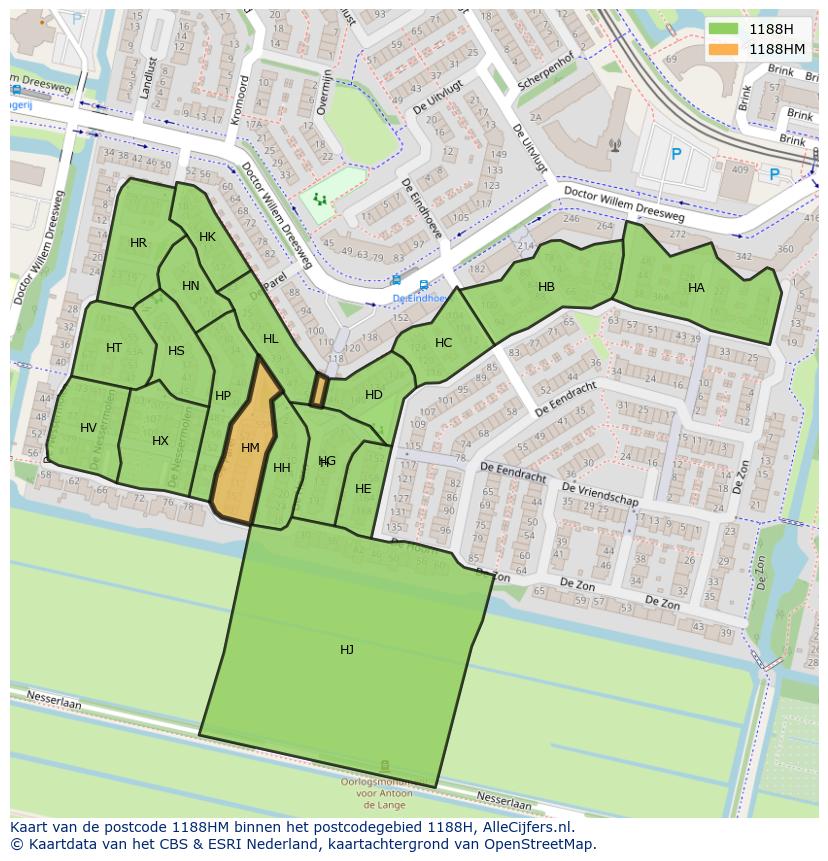 Afbeelding van het postcodegebied 1188 HM op de kaart.