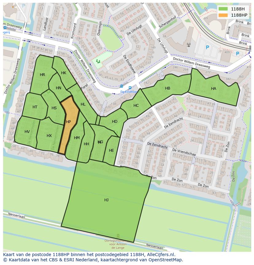 Afbeelding van het postcodegebied 1188 HP op de kaart.