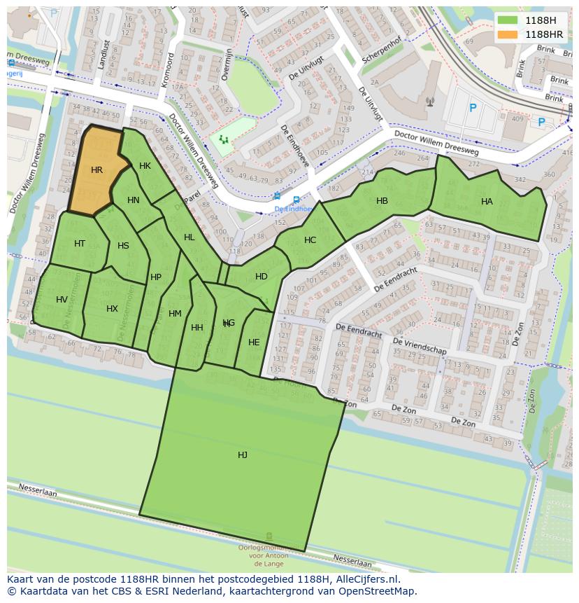 Afbeelding van het postcodegebied 1188 HR op de kaart.