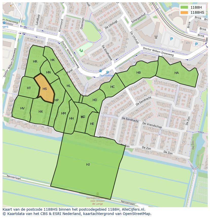 Afbeelding van het postcodegebied 1188 HS op de kaart.