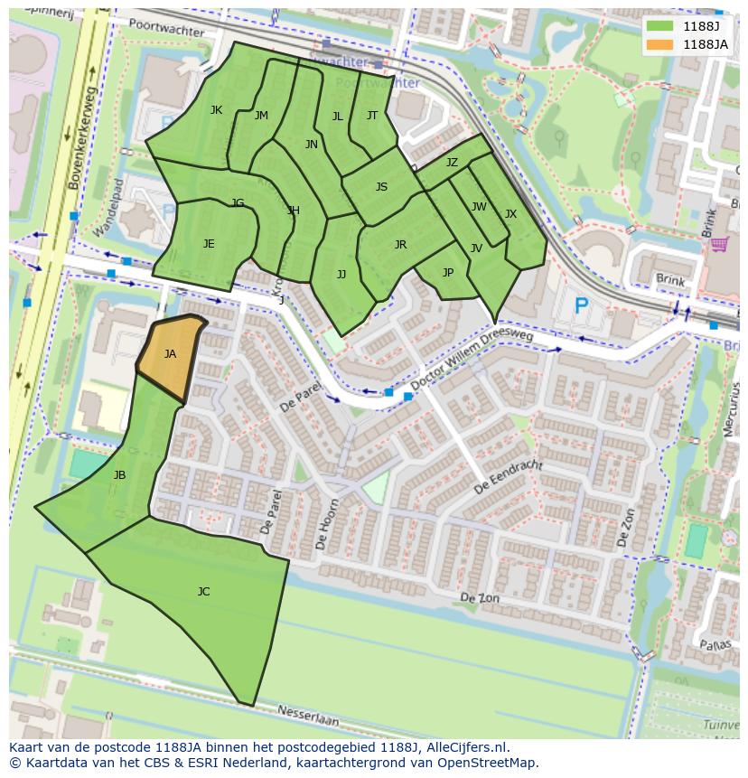 Afbeelding van het postcodegebied 1188 JA op de kaart.