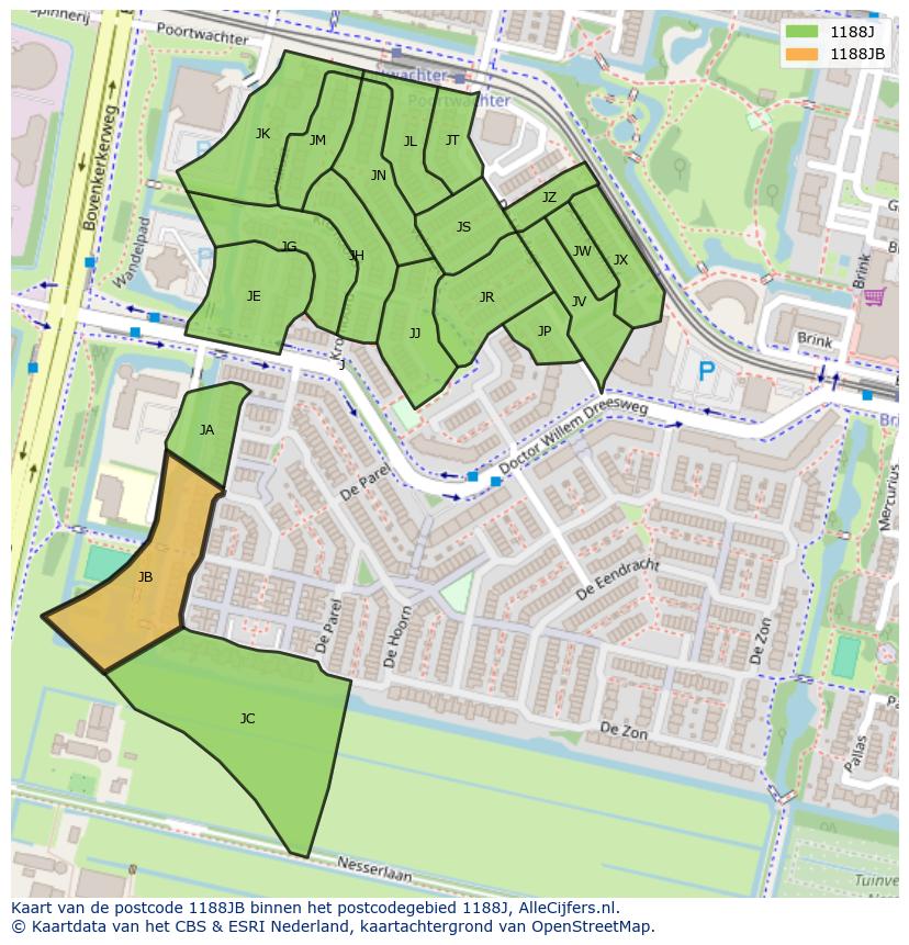 Afbeelding van het postcodegebied 1188 JB op de kaart.