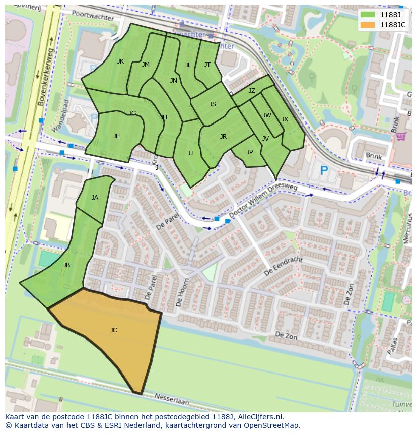 Afbeelding van het postcodegebied 1188 JC op de kaart.
