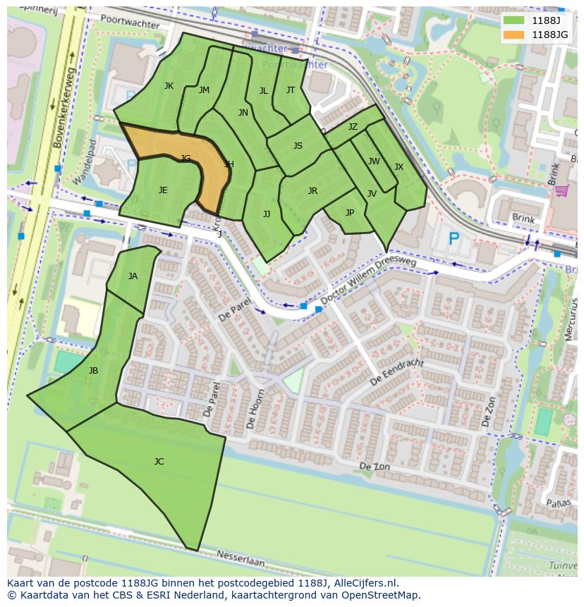 Afbeelding van het postcodegebied 1188 JG op de kaart.